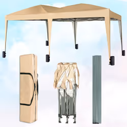 MCC Pop-up Gazebo 3m x 6m with Sides Wind Bars & 6 Weight Bags Water Proof Canopy - Beige