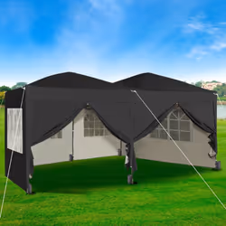 MCC Pop-up Gazebo 3m x 6m with Sides Wind Bars & 6 Weight Bags Water Proof Canopy - Black