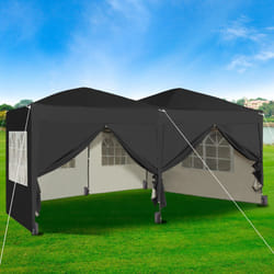 MCC Pop-up Gazebo 3m x 6m with Sides Wind Bars & 6 Weight Bags Water Proof Canopy - Black