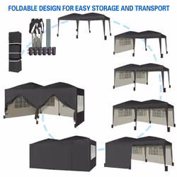 MCC Pop-up Gazebo 3m x 6m with Sides Wind Bars & 6 Weight Bags Water Proof Canopy - Black