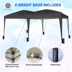 MCC Pop-up Gazebo 3m x 6m with Sides Wind Bars & 6 Weight Bags Water Proof Canopy - Black