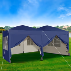 MCC Pop-up Gazebo 3m x 6m with Sides Wind Bars & 6 Weight Bags Water Proof Canopy - Blue