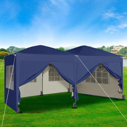 MCC Pop-up Gazebo 3m x 6m with Sides Wind Bars & 6 Weight Bags Water Proof Canopy - Blue