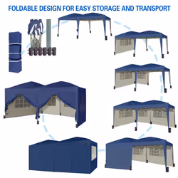 MCC Pop-up Gazebo 3m x 6m with Sides Wind Bars & 6 Weight Bags Water Proof Canopy - Blue
