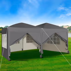 MCC Pop-up Gazebo 3m x 6m with Sides Wind Bars & 6 Weight Bags Water Proof Canopy - Grey