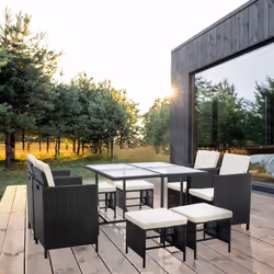 MCC 9 Pieces Rattan Garden Furniture Outdoor Chair & Table 4+4+1 Set Cuba - Black