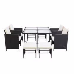 MCC 9 Pieces Rattan Garden Furniture Outdoor Chair & Table 4+4+1 Set Cuba - Black
