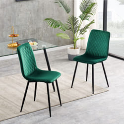 Set of 1/2/4 Designer Velvet Fabric Dining Chairs Metal Legs Lexi Chairs - 2, Green
