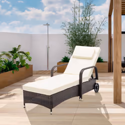 Rattan Sun Lounger Bed Recliner Outdoor Garden Chair - BROWN