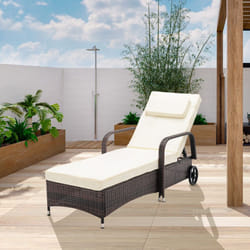 Rattan Sun Lounger Bed Recliner Outdoor Garden Chair - BROWN
