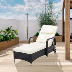 Rattan Sun Lounger Bed Recliner Outdoor Garden Chair - BLACK