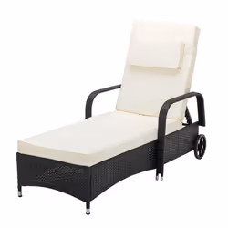 Rattan Sun Lounger Bed Recliner Outdoor Garden Chair - BLACK