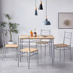 Dining Table and Chairs Set Metal Wood Effect Table Dining Set 4 Chairs Silvia - Natual