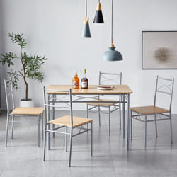 Dining Table and Chairs Set Metal Wood Effect Table Dining Set 4 Chairs Silvia - Natual