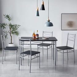 Dining Table and Chairs Set Metal Wood Effect Table Dining Set 4 Chairs Silvia - Black