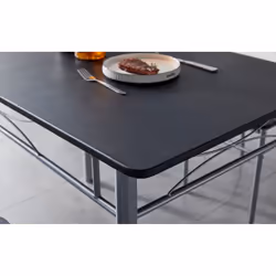 Dining Table and Chairs Set Metal Wood Effect Table Dining Set 4 Chairs Silvia - Black