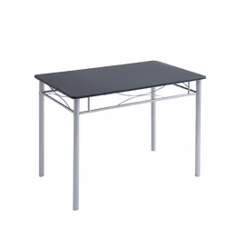 Dining Table and Chairs Set Metal Wood Effect Table Dining Set 4 Chairs Silvia - Black