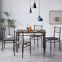 Dining Table and Chairs Set Metal Wood Effect Table Dining Set 4 Chairs Silvia - DISTRESSED GREY