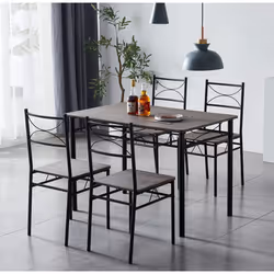 Dining Table and Chairs Set Metal Wood Effect Table Dining Set 4 Chairs Silvia - DISTRESSED GREY