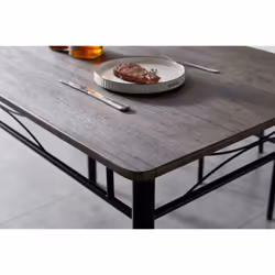 Dining Table and Chairs Set Metal Wood Effect Table Dining Set 4 Chairs Silvia - DISTRESSED GREY
