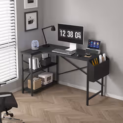 Corner Desk L Shaped Reversible With Bookshelf - 100CM, Black