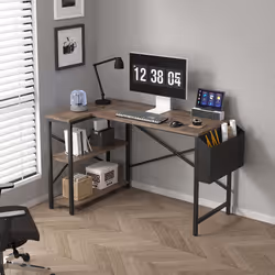 Corner Desk L Shaped Reversible With Bookshelf - 100CM, Distressed grey
