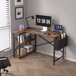 Corner Desk L Shaped Reversible With Bookshelf - 120CM, Brown