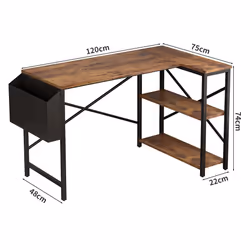 Corner Desk L Shaped Reversible With Bookshelf - 120CM, Distressed grey