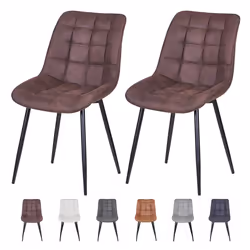 2Pcs Faux Matte Suede Leather Dining Chairs Alba - BROWN