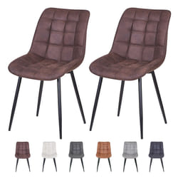 2Pcs Faux Matte Suede Leather Dining Chairs Alba - BROWN