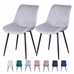Set of 2 Velvet Chairs Padded Seat Metal Legs ELLE - LIGHT GREY