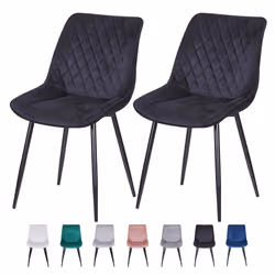 Set of 2 Velvet Chairs Padded Seat Metal Legs ELLE - BLACK
