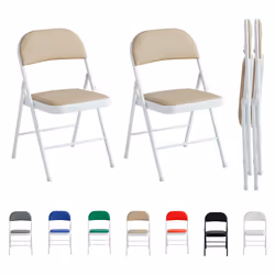 1/2/4/6 Faux Leather padded Foldable Chairs - PACK OF 2, BEIGE