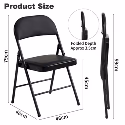1/2/4/6 Faux Leather padded Foldable Chairs - PACK OF 4, BLACK