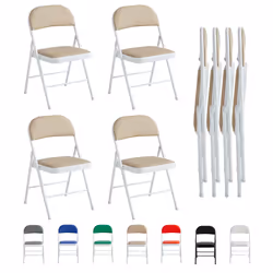 1/2/4/6 Faux Leather padded Foldable Chairs - PACK OF 4, BEIGE