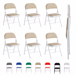1/2/4/6 Faux Leather padded Foldable Chairs - PACK OF 6, BEIGE