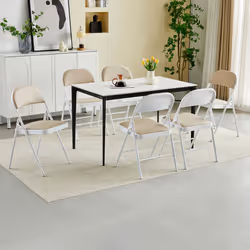 1/2/4/6 Faux Leather padded Foldable Chairs - PACK OF 6, BEIGE
