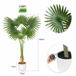 Artificial Fan Palm  with Plastic Planter and Moss - 100CM