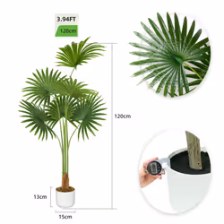 Artificial Fan Palm  with Plastic Planter and Moss - 120CM