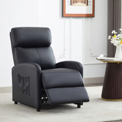 Push Back Recliner Chair w/Lumbar Support, Padded Backrest and Side Pocket - BLACK PU
