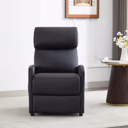 Push Back Recliner Chair w/Lumbar Support, Padded Backrest and Side Pocket - BLACK PU