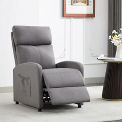 Push Back Recliner Chair w/Lumbar Support, Padded Backrest and Side Pocket - GREY LINEN