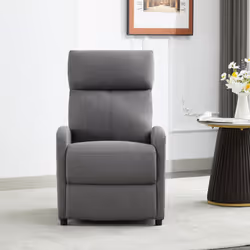 Push Back Recliner Chair w/Lumbar Support, Padded Backrest and Side Pocket - GREY LINEN