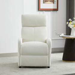 Push Back Recliner Chair w/Lumbar Support, Padded Backrest and Side Pocket - BEIGE TEDDY FABRIC