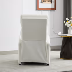 Push Back Recliner Chair w/Lumbar Support, Padded Backrest and Side Pocket - BEIGE TEDDY FABRIC