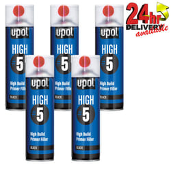 5 X U-Pol HIGH5 1K Ready For Use BLACK High Build Primer Paint 450ml UPOL
