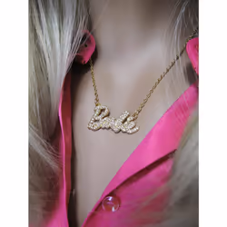 Barbie Crystal Script Logo Necklace (Gold)