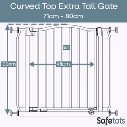 Safetots Extra Tall Curved Top Gate - Matt White, 80cm - 89cm