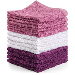 Towel and Linen Mart 100% Cotton - Wash Cloth Set - Flannel Face Cloths  Highly Absorbent and Super Soft Feel Fingertip Towels Pack of 12  Plum  White