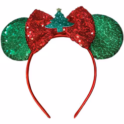 Christmas Tree Sequin Minnie Headband Bow Ear Party Wear Halloween